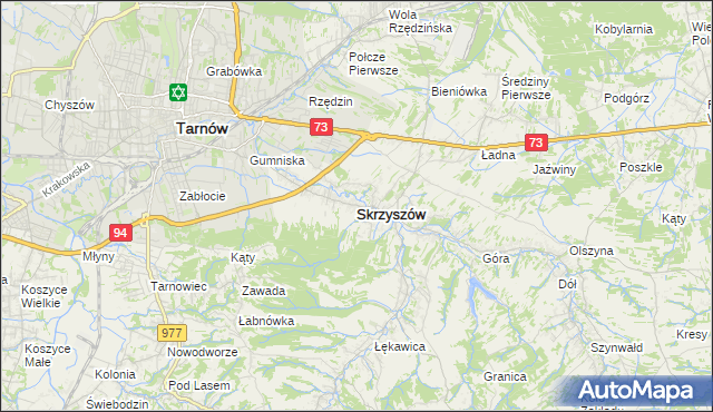 mapa Skrzyszów powiat tarnowski, Skrzyszów powiat tarnowski na mapie Targeo