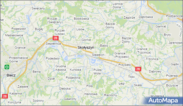 mapa Sławęcin gmina Skołyszyn, Sławęcin gmina Skołyszyn na mapie Targeo