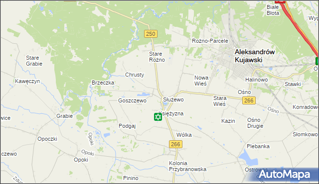 mapa Służewo gmina Aleksandrów Kujawski, Służewo gmina Aleksandrów Kujawski na mapie Targeo
