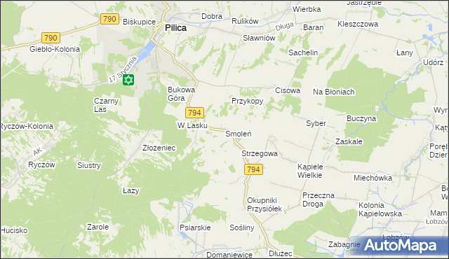 mapa Smoleń gmina Pilica, Smoleń gmina Pilica na mapie Targeo