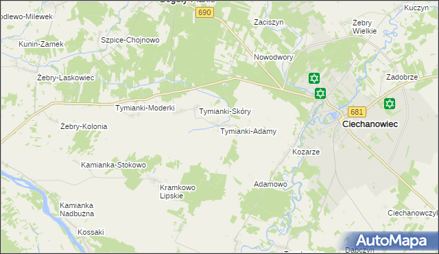 mapa Tymianki-Adamy, Tymianki-Adamy na mapie Targeo