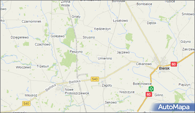 mapa Umienino, Umienino na mapie Targeo