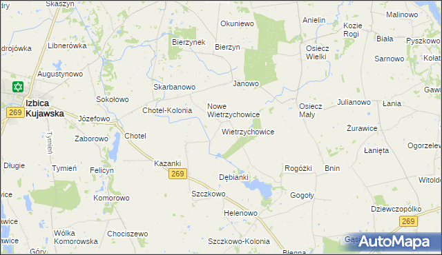 mapa Wietrzychowice gmina Izbica Kujawska, Wietrzychowice gmina Izbica Kujawska na mapie Targeo