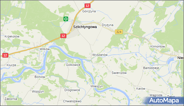 mapa Wyszanów gmina Szlichtyngowa, Wyszanów gmina Szlichtyngowa na mapie Targeo