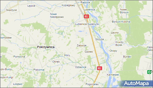 mapa Zaborze gmina Pokrzywnica, Zaborze gmina Pokrzywnica na mapie Targeo