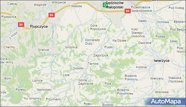 mapa Zagorzyce gmina Sędziszów Małopolski, Zagorzyce gmina Sędziszów Małopolski na mapie Targeo