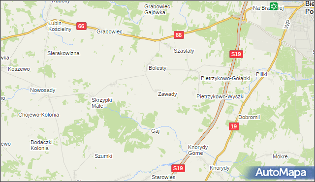 mapa Zawady gmina Bielsk Podlaski, Zawady gmina Bielsk Podlaski na mapie Targeo