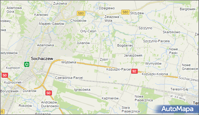 mapa Zosin gmina Sochaczew, Zosin gmina Sochaczew na mapie Targeo