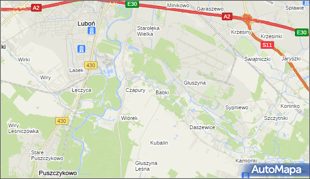 mapa Babki gmina Mosina, Babki gmina Mosina na mapie Targeo