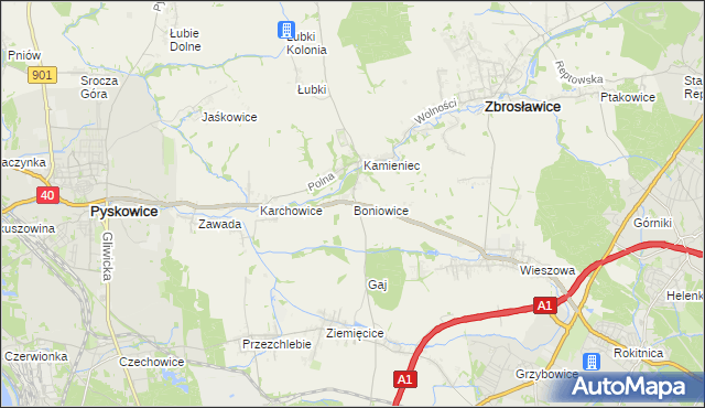 mapa Boniowice, Boniowice na mapie Targeo