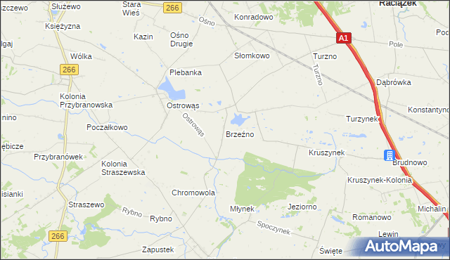 mapa Brzeźno gmina Koneck, Brzeźno gmina Koneck na mapie Targeo