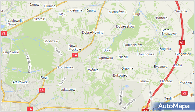 mapa Dąbrówka gmina Nowosolna, Dąbrówka gmina Nowosolna na mapie Targeo
