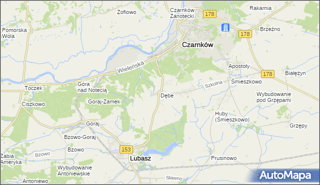 mapa Dębe gmina Lubasz, Dębe gmina Lubasz na mapie Targeo