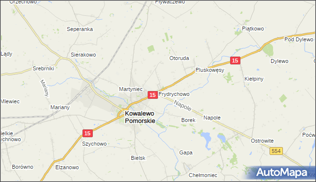 mapa Frydrychowo gmina Kowalewo Pomorskie, Frydrychowo gmina Kowalewo Pomorskie na mapie Targeo