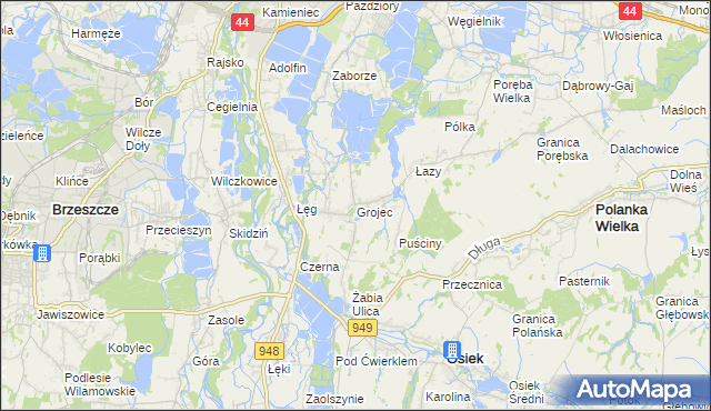 mapa Grojec gmina Oświęcim, Grojec gmina Oświęcim na mapie Targeo