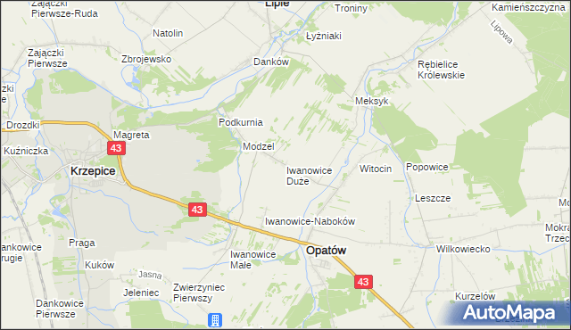 mapa Iwanowice Duże, Iwanowice Duże na mapie Targeo