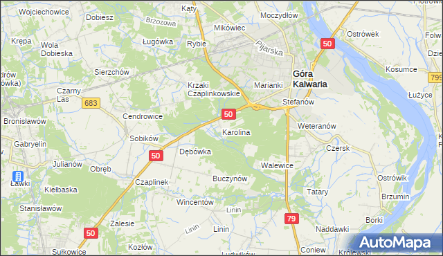 mapa Karolina gmina Góra Kalwaria, Karolina gmina Góra Kalwaria na mapie Targeo