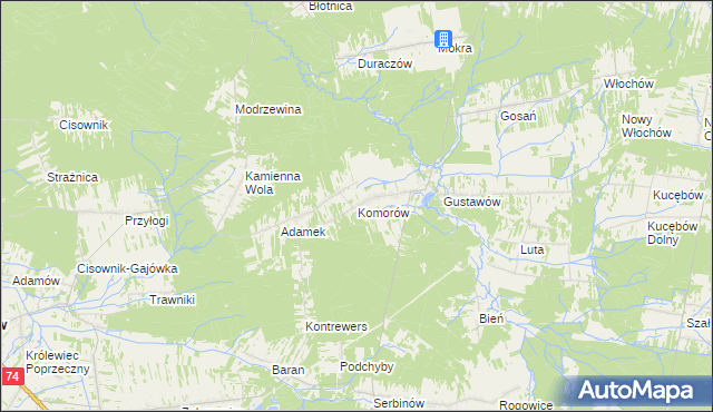 mapa Komorów gmina Stąporków, Komorów gmina Stąporków na mapie Targeo