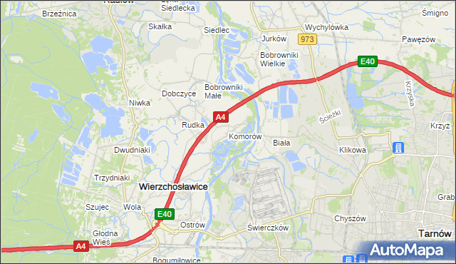 mapa Komorów gmina Wierzchosławice, Komorów gmina Wierzchosławice na mapie Targeo