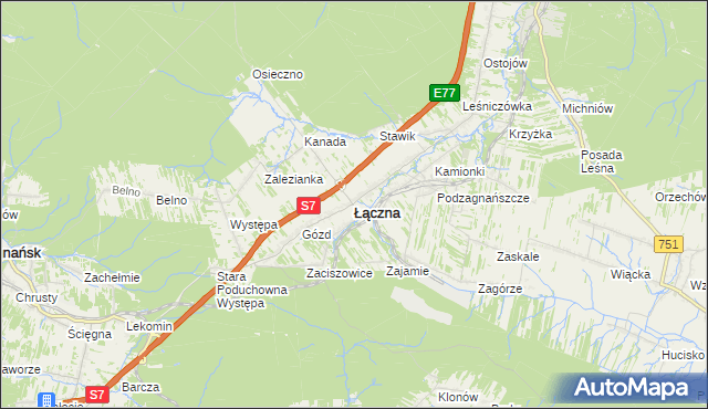 mapa Łączna powiat skarżyski, Łączna powiat skarżyski na mapie Targeo