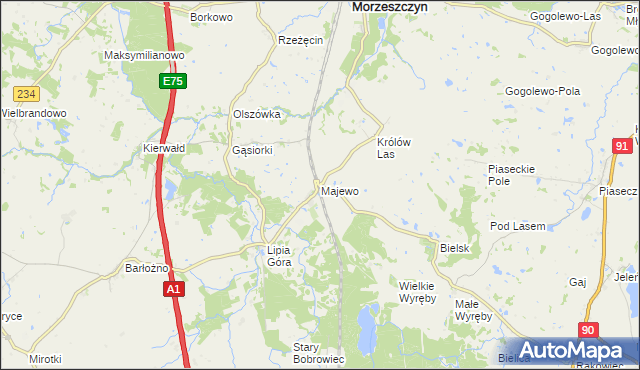 mapa Majewo gmina Morzeszczyn, Majewo gmina Morzeszczyn na mapie Targeo