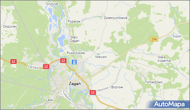 mapa Marysin gmina Żagań, Marysin gmina Żagań na mapie Targeo