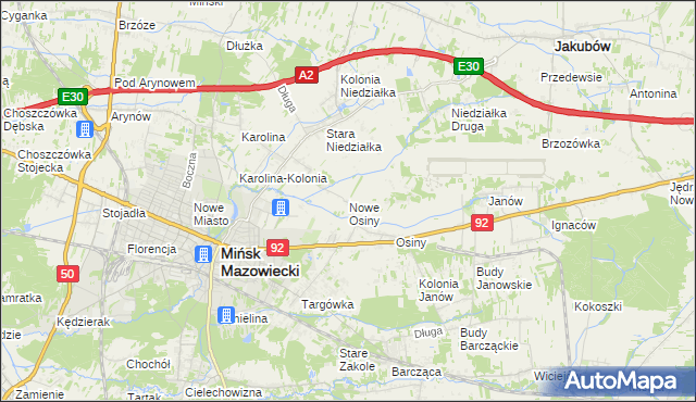 mapa Nowe Osiny, Nowe Osiny na mapie Targeo