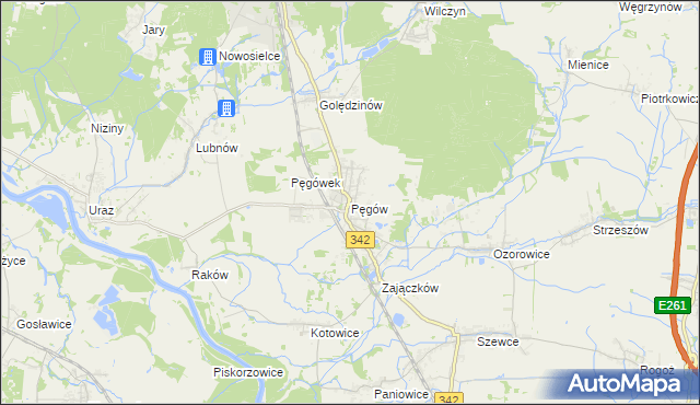 mapa Pęgów gmina Oborniki Śląskie, Pęgów gmina Oborniki Śląskie na mapie Targeo