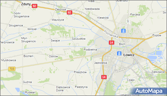 mapa Podbielnia, Podbielnia na mapie Targeo
