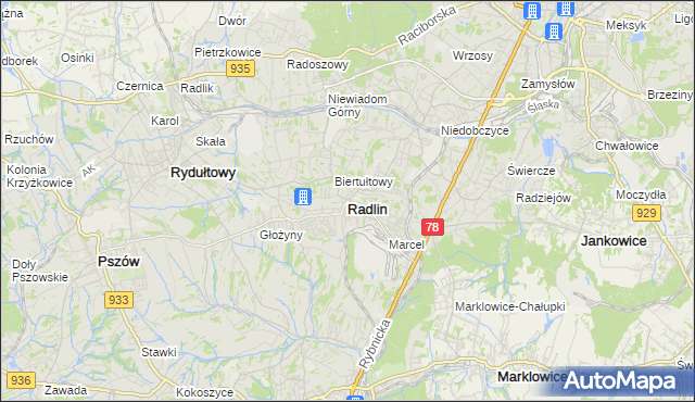 mapa Radlin powiat wodzisławski, Radlin powiat wodzisławski na mapie Targeo