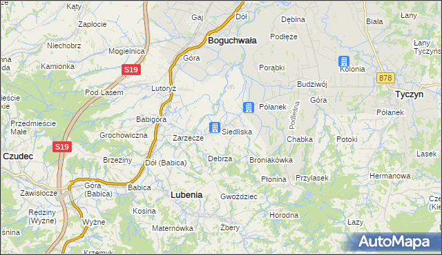 mapa Siedliska gmina Lubenia, Siedliska gmina Lubenia na mapie Targeo