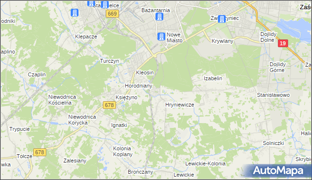 mapa Śródlesie gmina Juchnowiec Kościelny, Śródlesie gmina Juchnowiec Kościelny na mapie Targeo