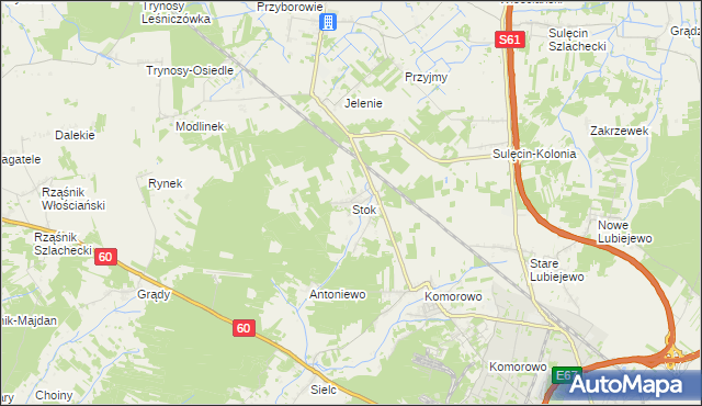mapa Stok gmina Ostrów Mazowiecka, Stok gmina Ostrów Mazowiecka na mapie Targeo