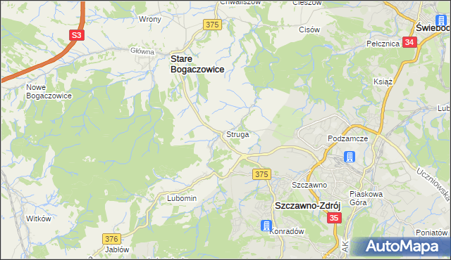 mapa Struga gmina Stare Bogaczowice, Struga gmina Stare Bogaczowice na mapie Targeo