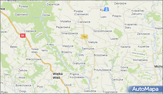 mapa Świńczów, Świńczów na mapie Targeo