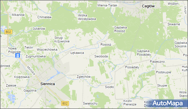 mapa Swoboda gmina Siennica, Swoboda gmina Siennica na mapie Targeo