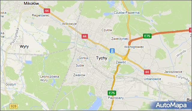 mapa Tychów, Tychy na mapie Targeo