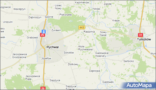 mapa Wola Rychwalska, Wola Rychwalska na mapie Targeo
