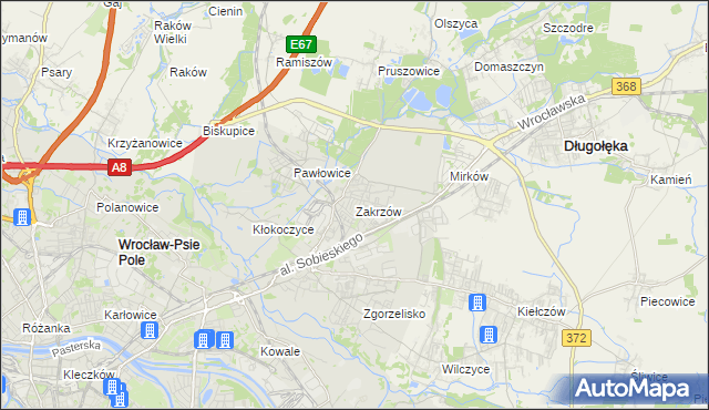mapa Zakrzów gmina Wrocław, Zakrzów gmina Wrocław na mapie Targeo