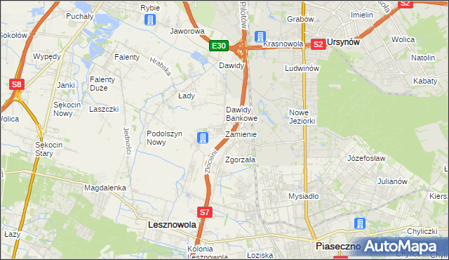 mapa Zamienie gmina Lesznowola, Zamienie gmina Lesznowola na mapie Targeo