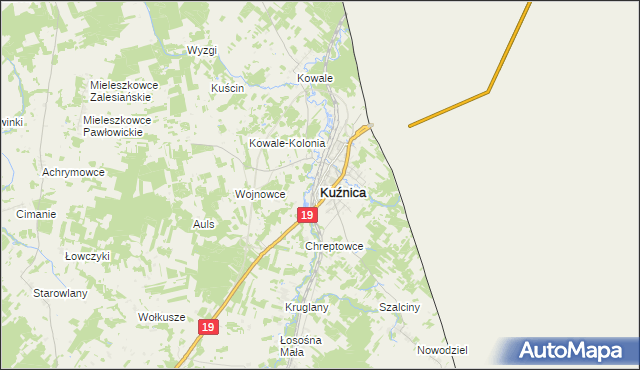 mapa Kuźnica powiat sokólski, Kuźnica powiat sokólski na mapie Targeo