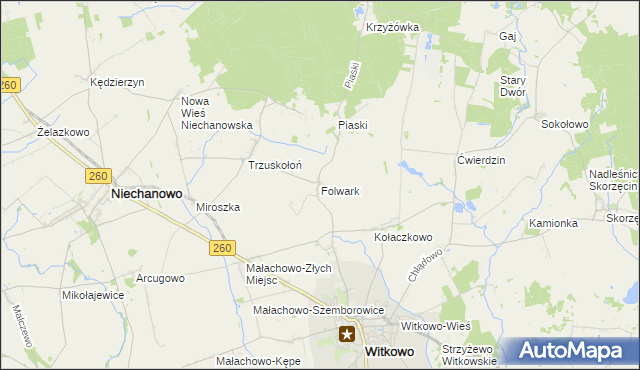 mapa Folwark gmina Witkowo, Folwark gmina Witkowo na mapie Targeo