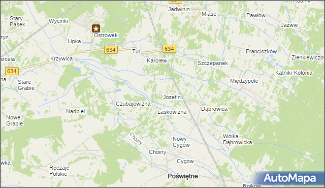 mapa Józefin gmina Poświętne, Józefin gmina Poświętne na mapie Targeo