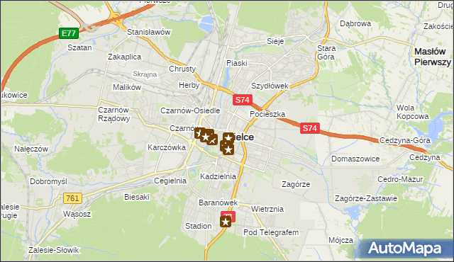 mapa Kielc, Kielce na mapie Targeo