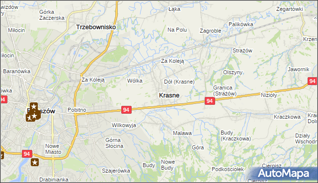 mapa Krasne powiat rzeszowski, Krasne powiat rzeszowski na mapie Targeo