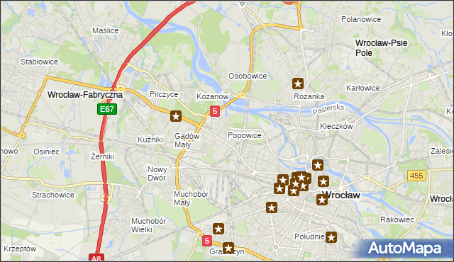 mapa Popowice gmina Wrocław, Popowice gmina Wrocław na mapie Targeo
