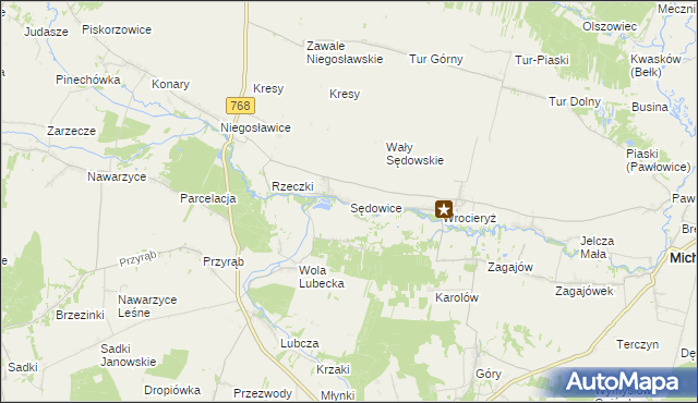 mapa Sędowice gmina Michałów, Sędowice gmina Michałów na mapie Targeo