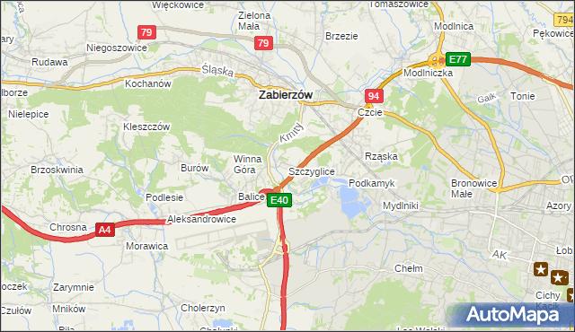 mapa Szczyglice gmina Zabierzów, Szczyglice gmina Zabierzów na mapie Targeo
