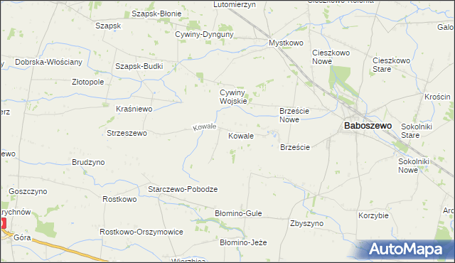 mapa Kowale gmina Baboszewo, Kowale gmina Baboszewo na mapie Targeo