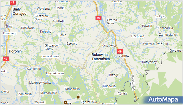 mapa Bukowina Tatrzańska, Bukowina Tatrzańska na mapie Targeo